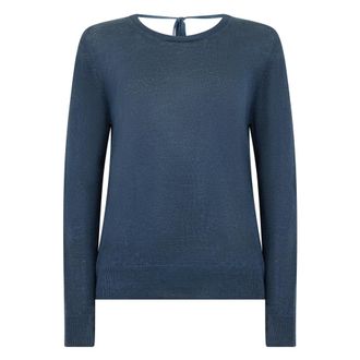 120% Lino Trui met ronde hals - Dames - Ronde hals truien - Blauw - S - Linnen - Truien & Vesten