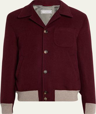 Brunello Cucinelli Mens Wool Button-Front Bomber Jacket