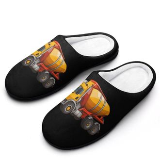 Generic Cement Trucks Concrete Mixer Truck Womens Slippers Warm House Slippers Indoor House Shoes with Anti-Skid Rubber Sole