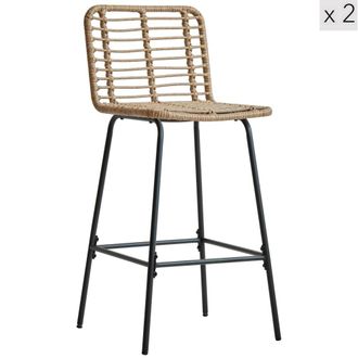 Nordlys Set 2 taburetes en acero y ratan marr&oacute;n