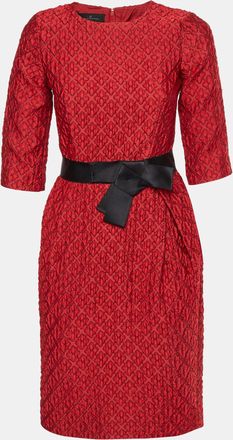 Carolina Herrera Red Floral Jacquard Belted Mini Dress