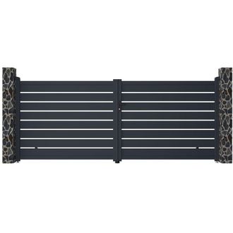 Vente-Unique Vente-unique - Cancello battente motorizzato traforato L392 x H158 cm in Alluminio Antracite - primo
