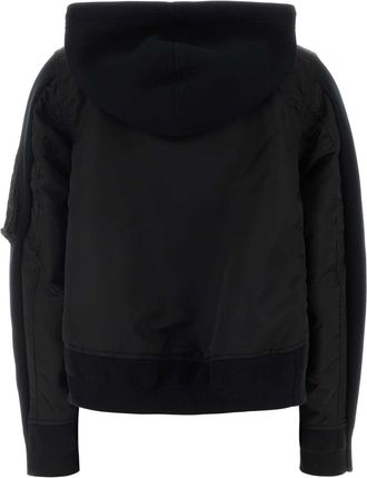 sacai Womens Black Cotton Blend And Nylon Sweatshirt Felpe Sweater
