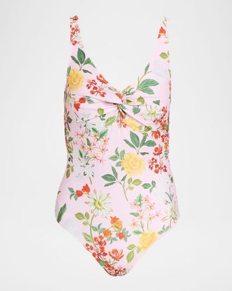 Verandah Twisted Drape Floral One-Piece Swimsuit