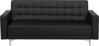 Beliani Sof&aacute; 3 Plazas De Piel Sint&eacute;tica Negro Plateado Reclinable Acolchado Patas Metal Aberdeen