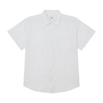 Obey Kort Mouw Gestreept Shirt - Heren - Korte mouwen Overhemden - Wit - L - Katoen - Overhemden