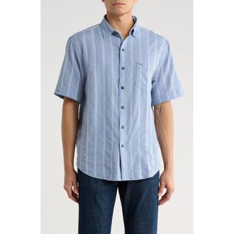 Tommy Bahama Nova Wave Short Sleeve Seersucker Button-Up Shirt in Dockside Blue at Nordstrom, Size Xxx-Large