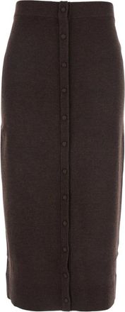 Victoria Beckham Knoopdetail Midi Rok Bruin - Dames - Midirokken - Bruin - S - Wol - Rokken