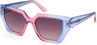 Guess Sunglasses, female, Blue, 53 MM, Emilia Geometric Plastic Sunglasses