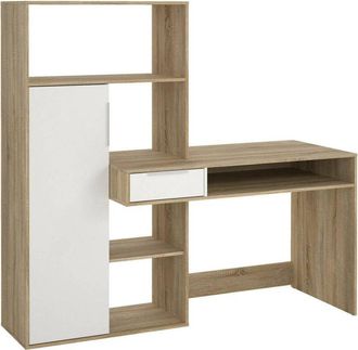 Dmora Scrivania Annalou, Scrittoio multiuso, Tavolo per ufficio porta pc, Piano di lavoro, 163x60 h155 cm, Quercia e Bianco - Dmora