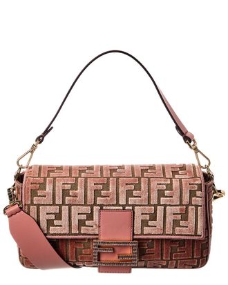 Fendi Fendi Baguette Ff Jacquard Velvet & Leather Shoulder Bag