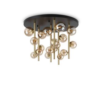 Netlighting Perlage 18 Light Globe Ceiling Light Brass Amber Glass Shade