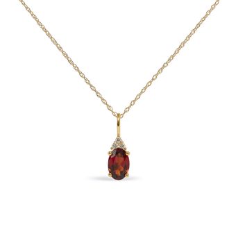 House of Brilliance 10K Yellow Gold Oval Birthstone Trio Diamond Accent Drop Pendant Necklace