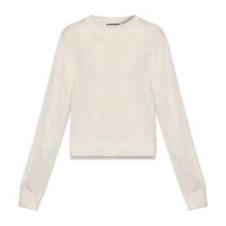 Jil Sander Round-neck Knitwear, female, Beige, Size: XS Sweater with Side Slits
