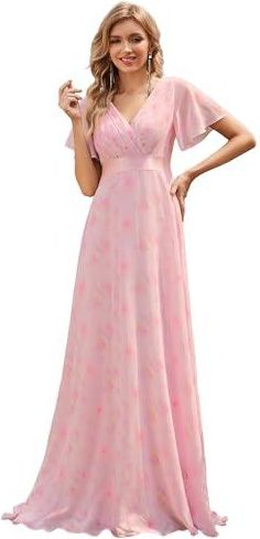 Robe De Soirée Ever-Pretty Double Col V - Manches Courtes Volantées - Mousseline - 09890