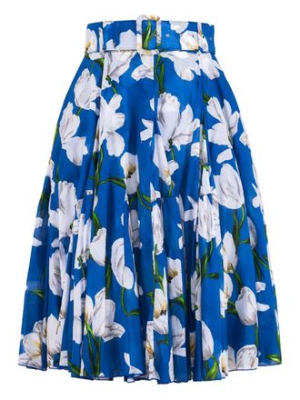 Samantha Sung floral-pattern A-line midi-skirt - Blue