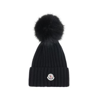 Moncler Wol Pom Pom Beanie Hoed - Dames - Hoeden - Zwart - ONE Size - Wol - Accessoires