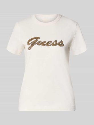 Guess T-Shirt mit Logo aus Perlen in Ecru, Gr&ouml;&szlig;e XL