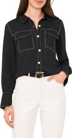 Vince Camuto Topstitch Utility Button-Up Shirt in Rich Black at Nordstrom, Size X-Small
