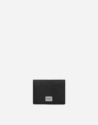 Dolce & Gabbana Calfskin Card Holder With Branded Plate - Man Wallets And Small Leather Goods Black Leather Onesize