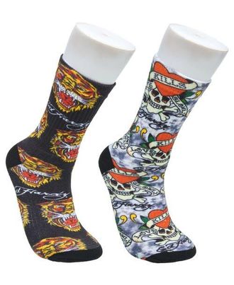 Ed Hardy 360 Print Full Cushion Crew Sock 2-Pack in Grey at Nordstrom