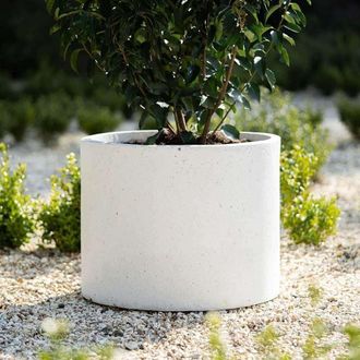 PRIMROSE White Fiberstone Cylinder Handmade Outdoor Planter Flower Pot 45cm
