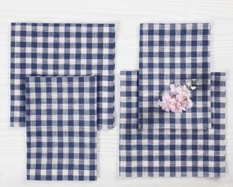 Solino Home Linen Dinner Napkins Set of 4, 20 x 20 Inch for Dining Table, Holiday and Everyday Table Decor - Gingham Check in Navy at Nordstrom, Size