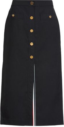Thom Browne Button Front Wool Midi Skirt in Navy at Nordstrom, Size 36