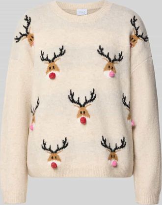 Vila Weihnachtspullover in Strick-Optik Modell MARCIPEL in Beige, Gr&ouml;&szlig;e L