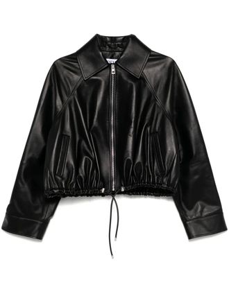 Loewe Leren jack met trekkoord zoom - Zwart