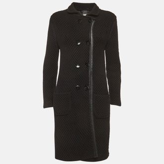 Versace Black Knit Double Breasted Coat