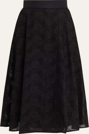 Akris Orbit Broderie Anglaise Midi Skirt