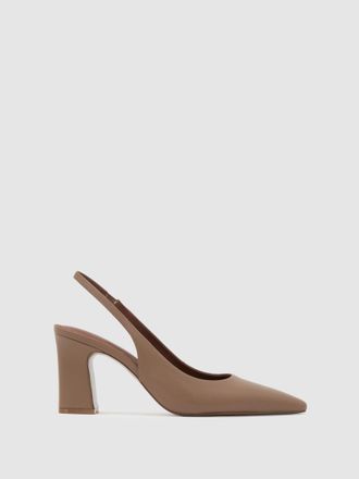 Reiss Taupe Leather Slingback Court Shoes, 336