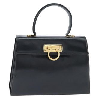 Ferragamo Gancini Convertible Top Handle Bag Leather Black Leather Handbag (Pre-Owned)