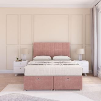 Sloomy Kansas Plush Fabric Ottoman Bed End Opening With Sprung Memory Mattress & 54 Inch Floorstanding Headboard in Pink | Size: Small Double