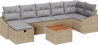 vidaXL Garden Sofa Set with Cushion 8 pcs Beige Poly Rattan vidaXL