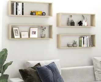 vidaXL Wall Cube Shelves 4 pcs Sonoma Oak 31.5x5.9x10.4 Engineered Wood