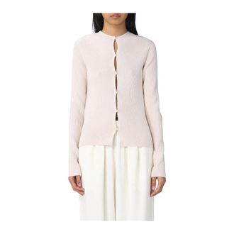 Fendi Cardigans, female, Beige, Size: S Ribbed Knit Cardigan