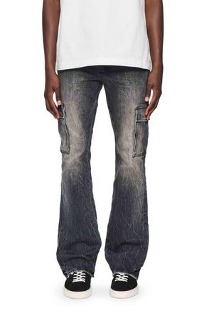 Purple Tinted Worn Flare Cargo Jeans in Black at Nordstrom, Size 28