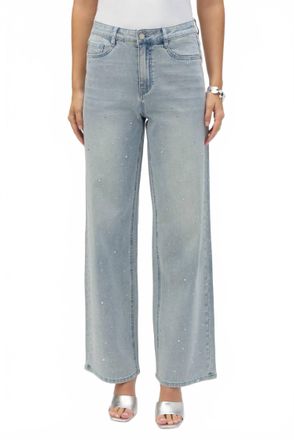 Joseph Ribkoff Coralie Classic Wide Leg Stretch Jeans With Crystals In Light Blue