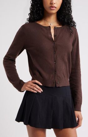 BP. Crewneck Cotton Blend Cardigan in Brown Coffee at Nordstrom, Size Xx-Small
