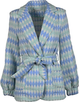 Motel Green Geometric Cotton-Blend Jacket