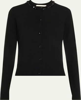 Jason Wu Beaded Satin & Merino Wool Cardigan