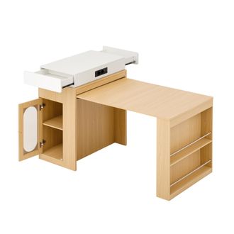 STILVORA Carro De Cocina Con 1 Caj&oacute;n, Estantes Ajustables, Mesa Abatible Y Enchufes, En Mdf Y Vidrio, 83x46x96 Cm, Natural