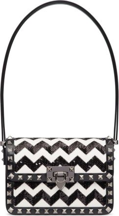 Valentino Garavani small Rockstud23 embroidered shoulder bag - women - Calf Leather/Polyester/Zamak/Metal/Lamb Skin - One Size - Black
