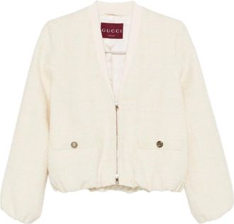 Gucci Jassen, Dames, Beige, M, Tweed, Check Cotton Tweed Jacket