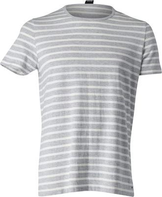 HUGO BOSS Pre-owned Mens Tessler Slim-Fit Striped T-Shirt in White and Light Blue Cotton-Jersey - Size Medium