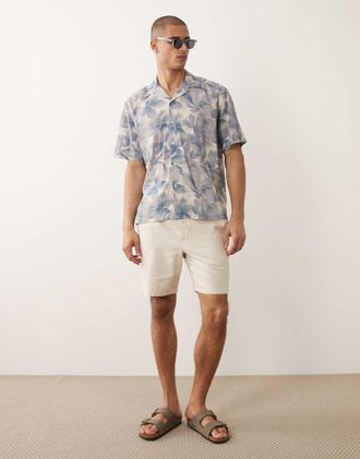 Selected Pantaloncini color crema in misto lino-Bianco