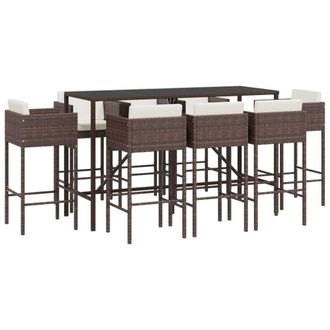 Berkfield Home 9 Piece Garden Bar Set with Cushions Brown Poly Rattan