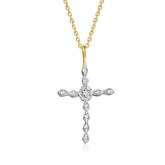 Ross-Simons Diamond Cross Pendant Necklace in 18kt Gold Over Sterling